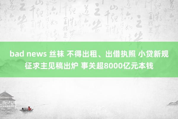bad news 丝袜 不得出租、出借执照 小贷新规征求主见稿出炉 事关超8000亿元本钱
